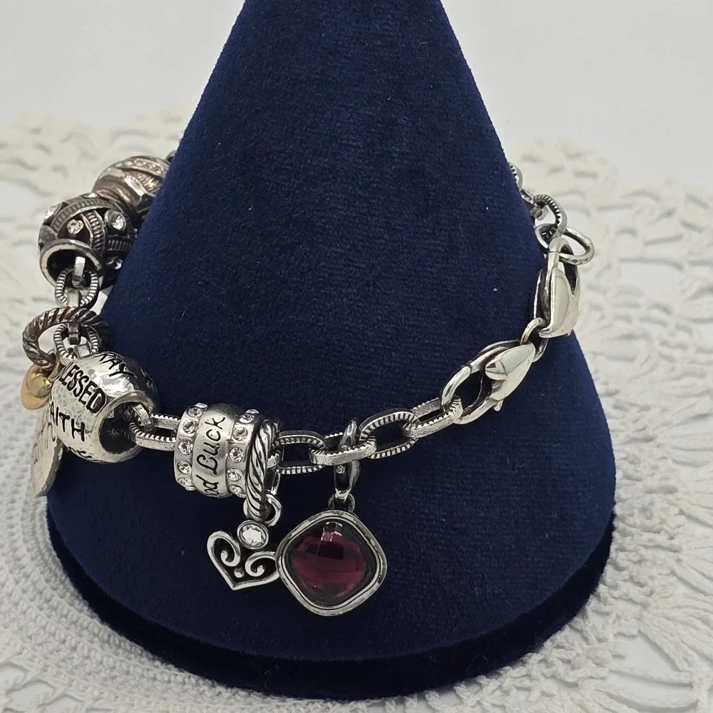 Brighton Charm Bracelet Silver Tone Enamel Birthday Faith Love Friends luck